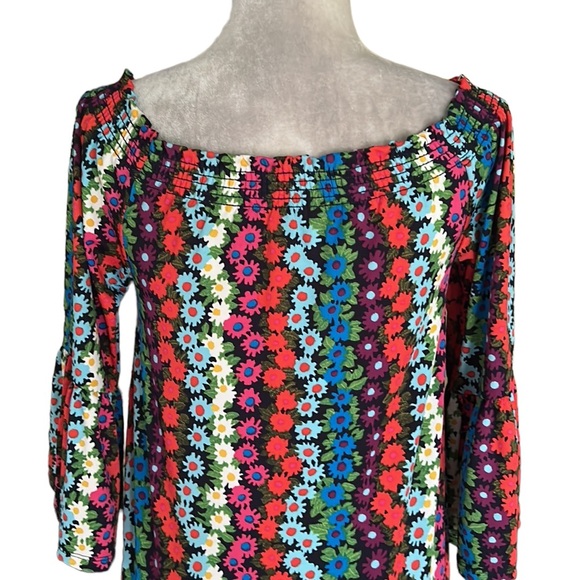 Trina Turk Daisy Floral Bell Sleeve Off the Shoulder Mini Swing Slip Dress - S - Picture 6 of 16